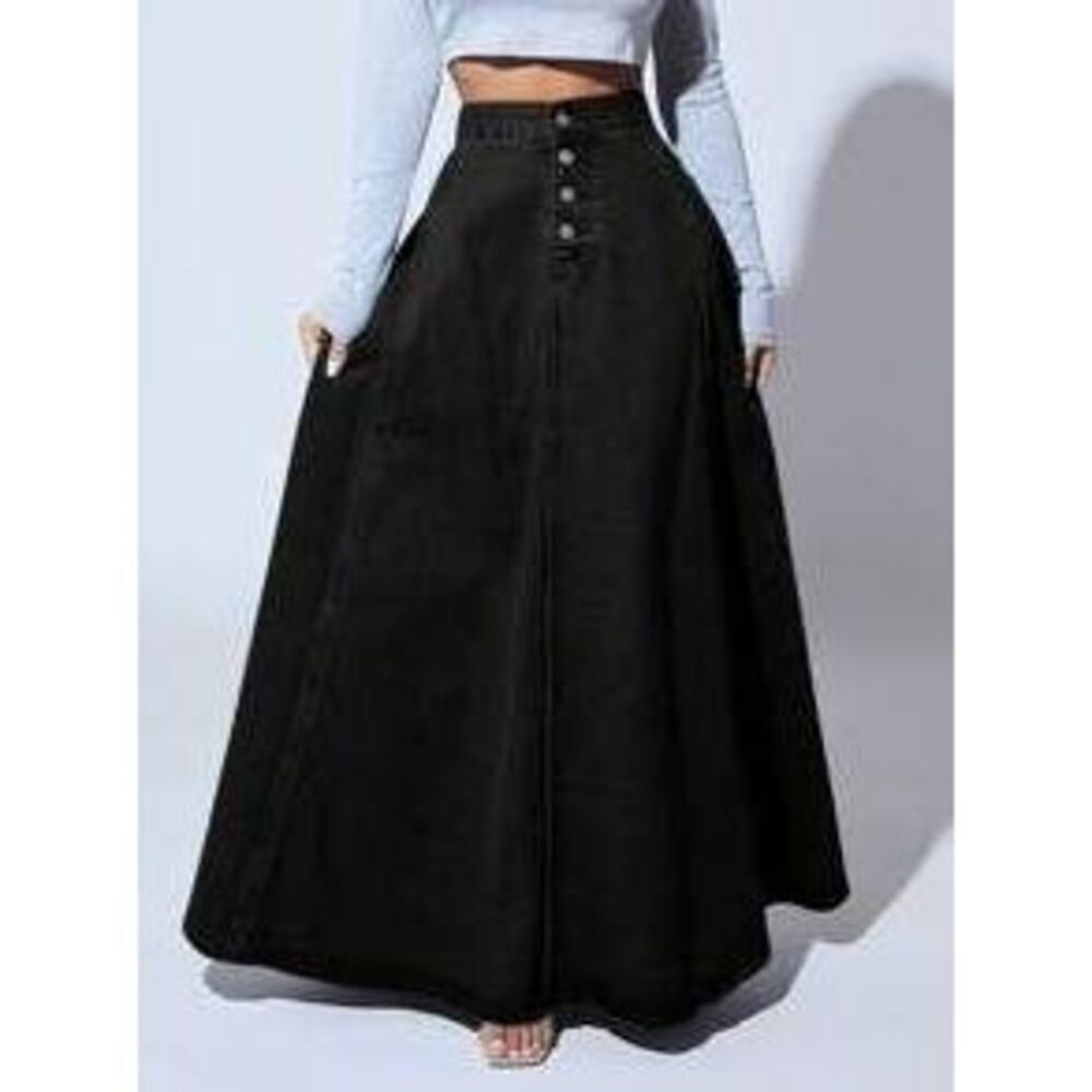 Slaydiva Plus Size Fashion Commuter Extra Long Denim Skirt